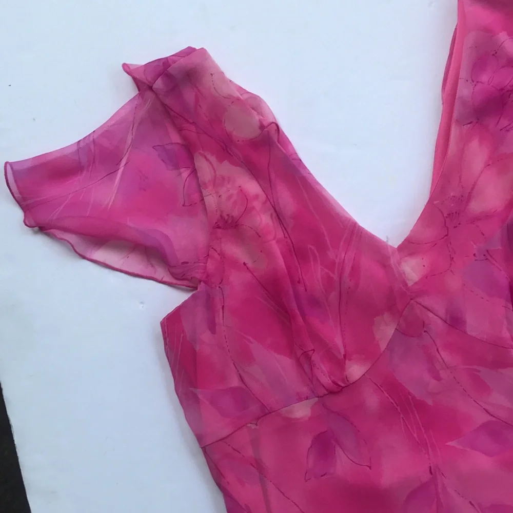 Vintage 90s Cap Sleeve Pink Midi Dress Rare Y2k Milkmaid Fairy Coquette Barbie M - Picture 10 of 17